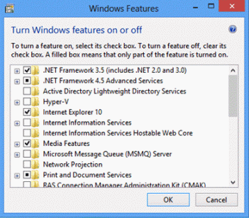 نافذة ميزات ويندوز الإضافية